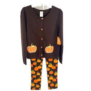 Gymboree 2 PC Girls 8 Brown Sweater W/Appliques & Leggings Pumpkins Fall